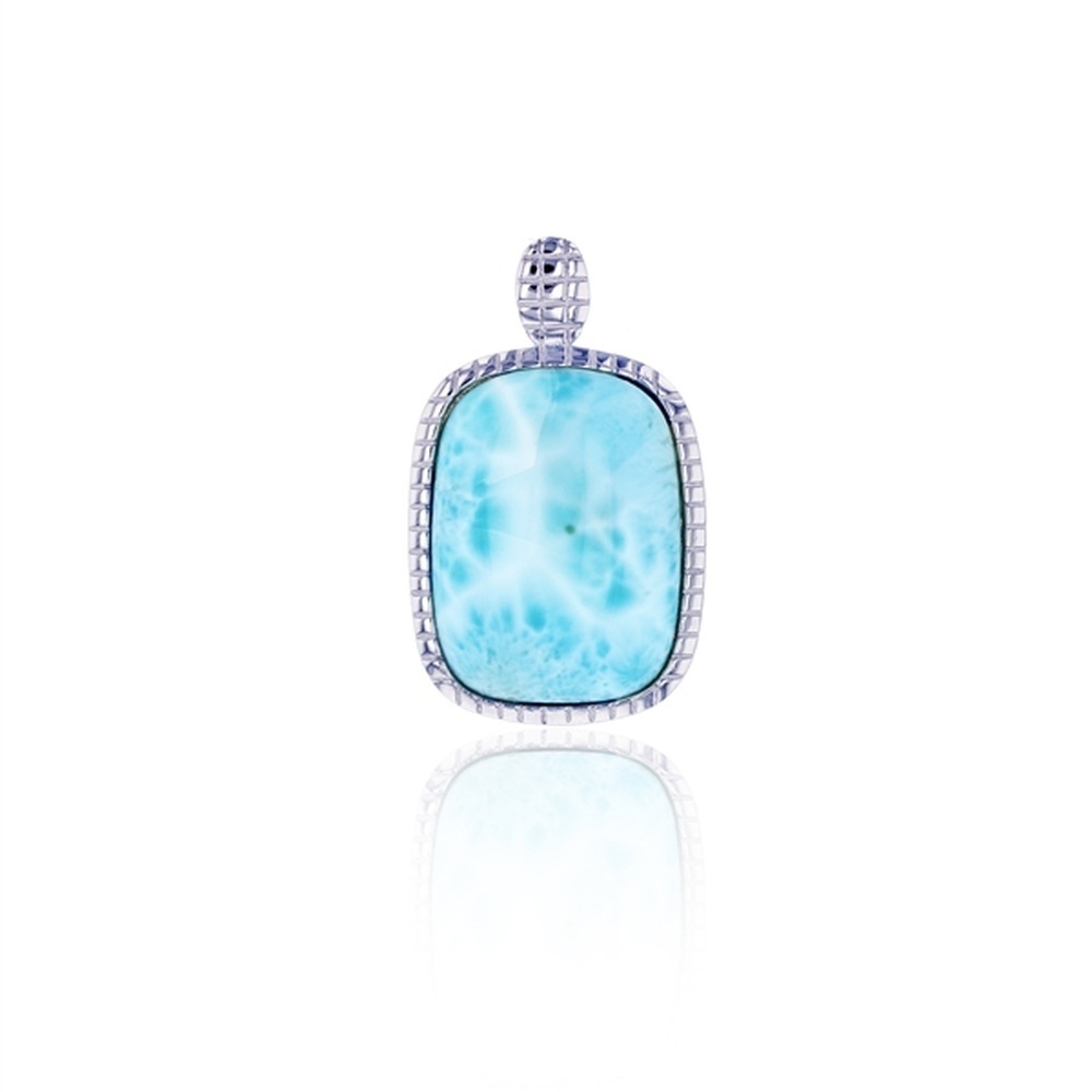 925 Sterling Silver Rounded Rectangular Larimar Fixed Belt Pendant 5.7 gm